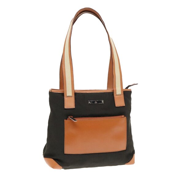 GUCCI Tote Bag Canvas Khaki Silver Auth - Picture 1 of 16